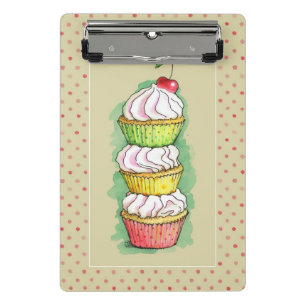 Watercolor cupcakes. Kitchen illustration. Mini Clipboard