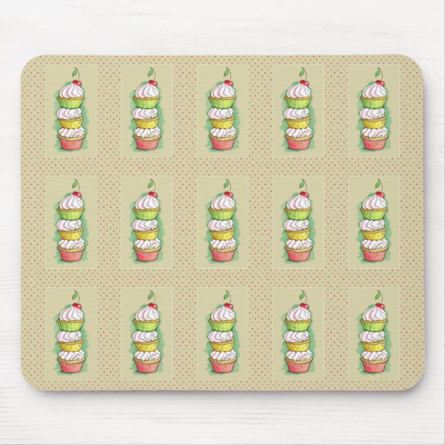Watercolor cupcakes. Kitchen illustration. Mouse Pad (Front)
