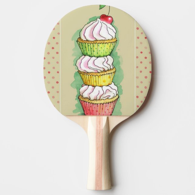 Watercolor cupcakes. Kitchen illustration. Ping Pong Paddle (Front)