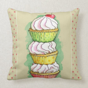 Watercolor cupcakes. Kitchen illustration. Throw Pillow