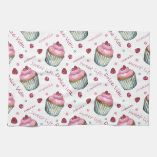 Watercolor cupcakes kitchen towel
