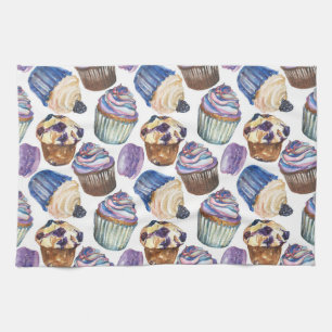 Watercolor cupcakes kitchen towel