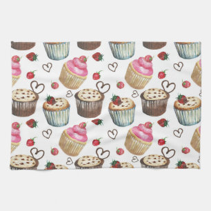 Watercolor cupcakes kitchen towel