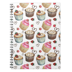 Watercolor cupcakes notebook