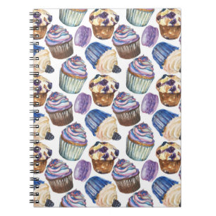 Watercolor cupcakes notebook