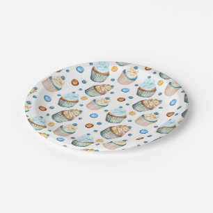 Watercolor cupcakes paper plate