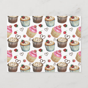 Watercolor cupcakes postcard