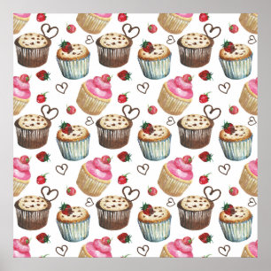Watercolor cupcakes poster