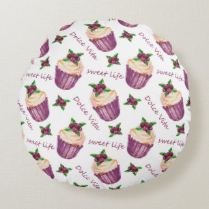 Watercolor cupcakes round pillow