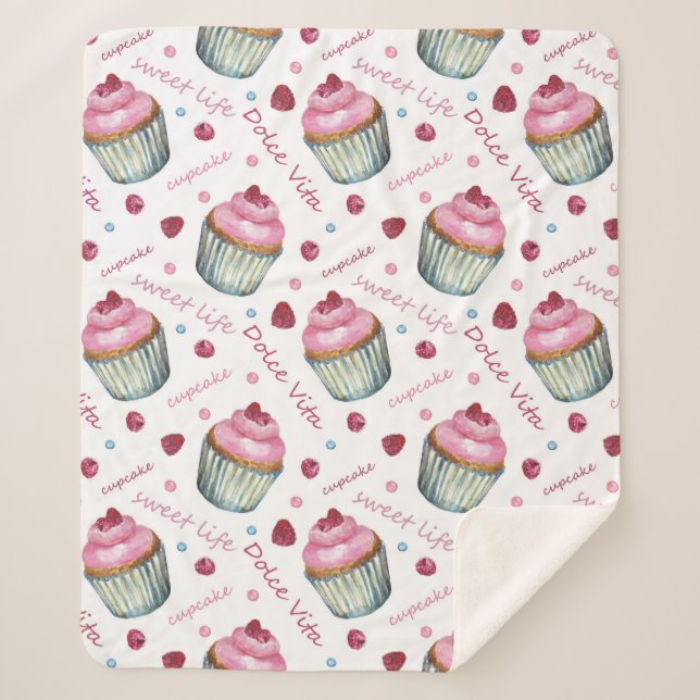 Watercolor cupcakes sherpa blanket (Front)