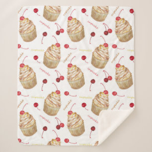 Watercolor cupcakes sherpa blanket