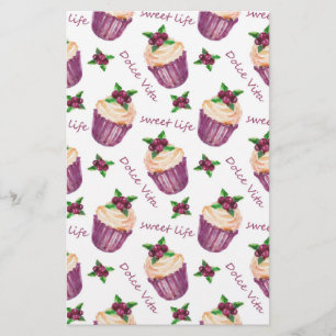 Watercolor cupcakes stationery