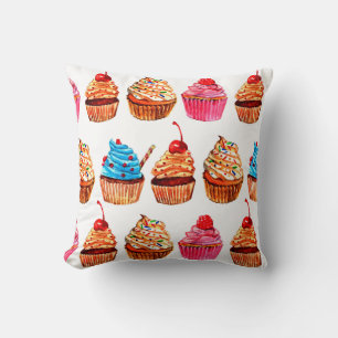 Watercolor Cupcakes Throw Pillow