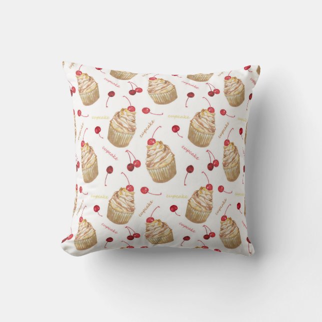 Watercolor cupcakes throw pillow (Front)