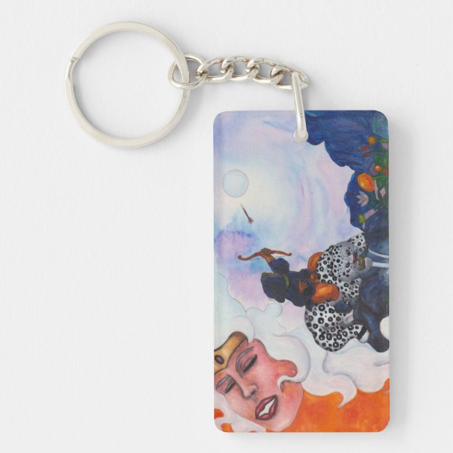 Watercolor cupid riding cat Mother Goddess dream A Keychain (Front)