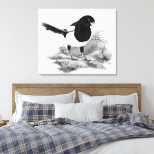 Watercolor Curious Magpie Bird Nature Art Canvas Print