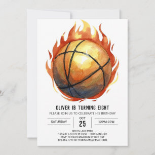 Watercolor Custom Boho Basketball Birthday Invitation