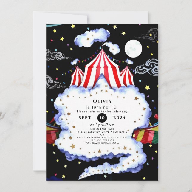 Watercolor Custom Circus Birthday Invitation (Front)