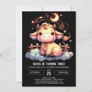 Watercolor Custom Cow Birthday Invitation