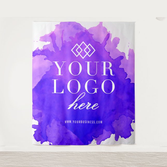 Watercolor Custom Logo Trade Show Event Backdrop Tapestry (Front)