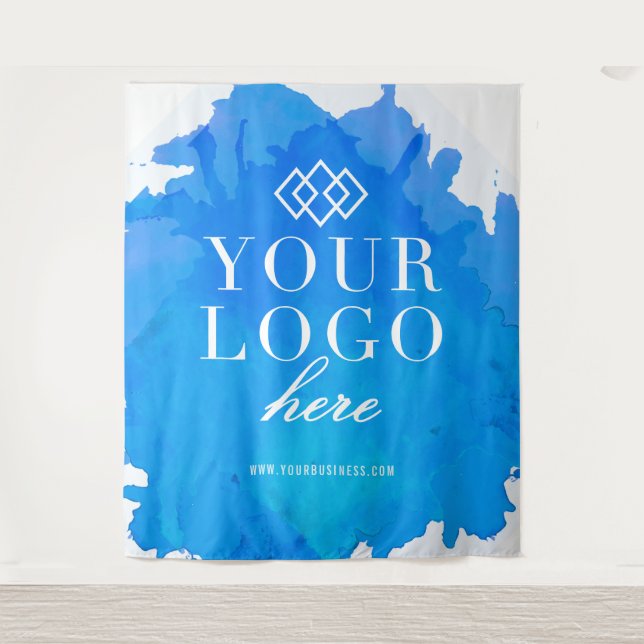 Watercolor Custom Logo Trade Show Event Backdrop Tapestry (Front)