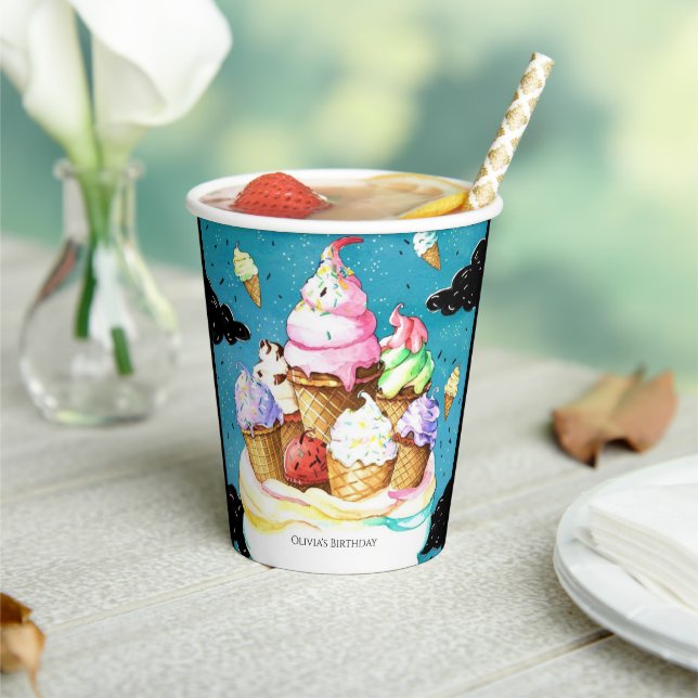 Watercolor Custom Magic Ice Cream Birthday Paper Cups (Insitu)