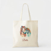 Watercolor custom name horse lover gift tote bag (Front)