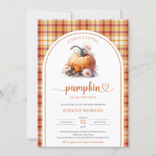 Watercolor cute A sweet little pumpkin fall plaid Invitation