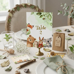 Watercolor Cute Animals Woodland Baby Shower Table Number