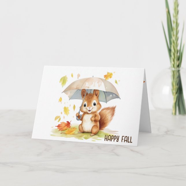 Watercolor Cute Autumn Squirrel Card (Front)
