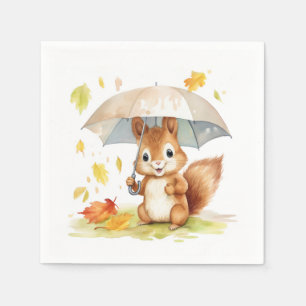Watercolor Cute Autumn Squirrel Napkin