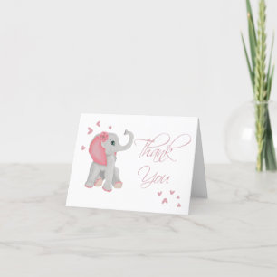 Watercolor Cute Baby Elephant Pink Watercolor  Thank You Card