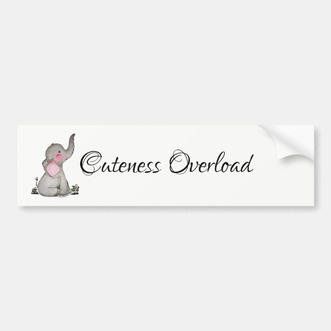Watercolor Cute Baby Elephant With Blush & Flowers Bumper Sticker (Front)