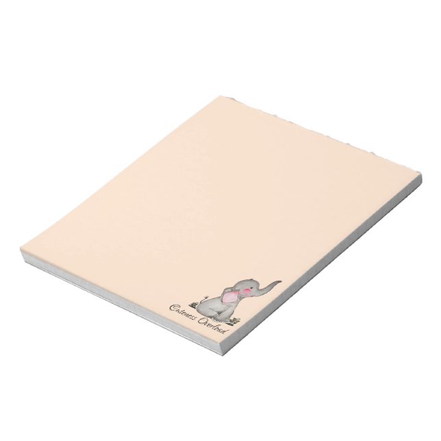 Watercolor Cute Baby Elephant With Blush & Flowers Notepad (Rotated)