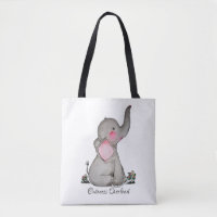 Watercolor Cute Baby Elephant With Blush & Flowers