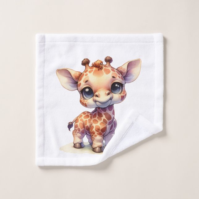 Watercolor cute baby giraffe bath towel set (Wash Cloth)