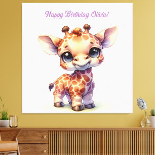 Watercolor cute baby giraffe canvas print
