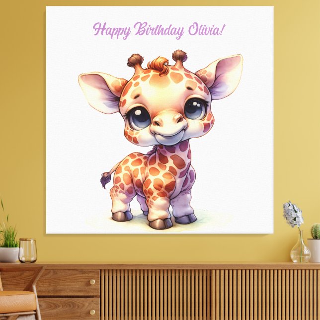 Watercolor cute baby giraffe canvas print (Insitu(LivingRoom))