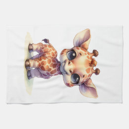 Watercolor cute baby giraffe kitchen towel