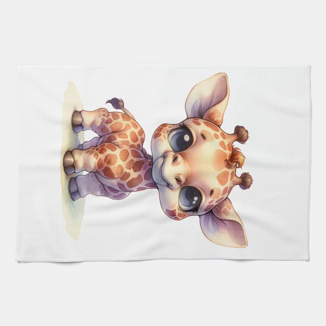 Watercolor cute baby giraffe kitchen towel (Horizontal)