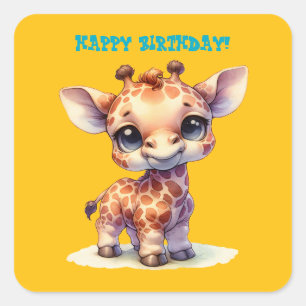 Watercolor cute baby giraffe square sticker