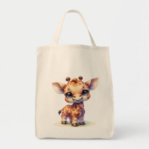 Watercolor cute baby giraffe tote bag