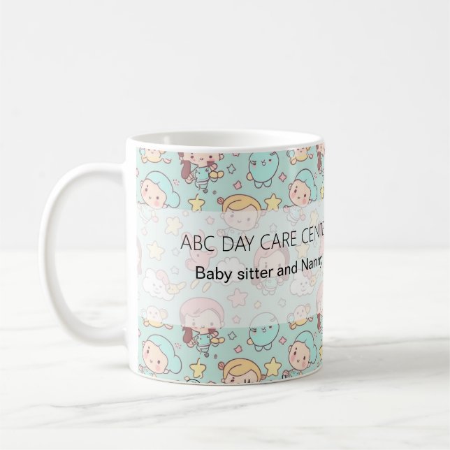 Watercolor Cute Babysitting Custom Coffee Mug (Left)