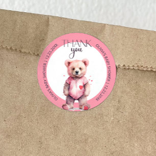 Watercolor cute bear Baby Shower Thank you Classic Round Sticker