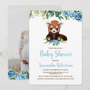 Watercolor Cute Bear Blue Boy Baby Shower Photo Invitation