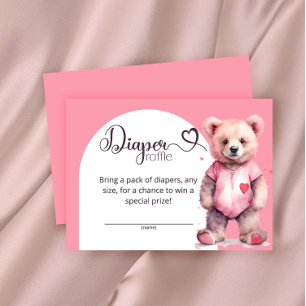 Watercolor cute bear diaper raffle ticket enclosure card