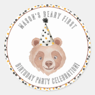 Watercolor Cute Bear Theme Birthday Party Classic Round Sticker