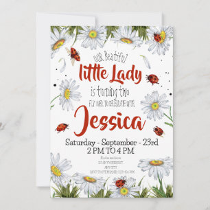 Watercolor Cute Birthday Girl Ladybug Invitation