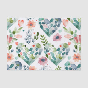 Watercolor cute blossom floral hearts pattern tissue paper