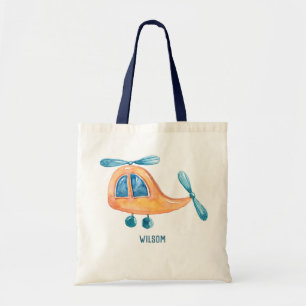  Watercolor Cute Boy's Airplane Tote Bag